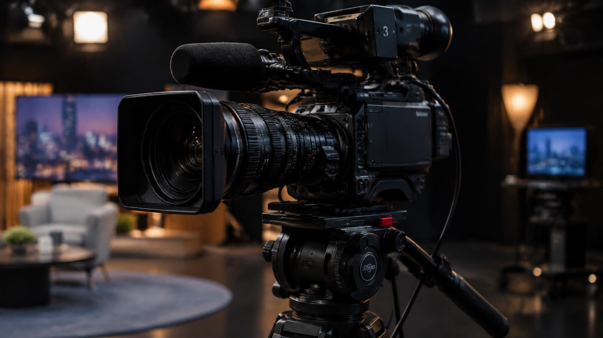 Professional video camera on a set