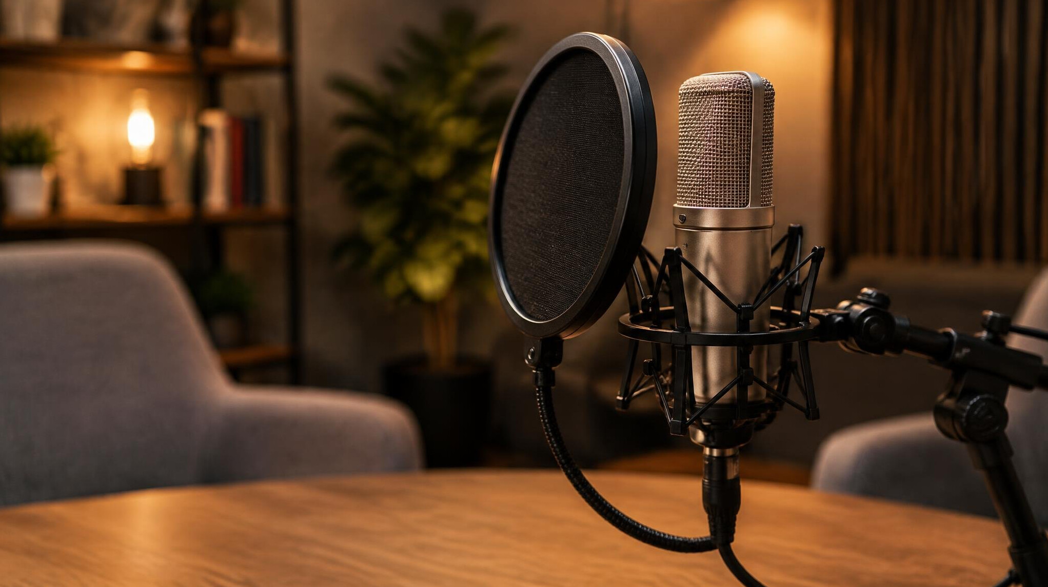Studio microphone ready for an interview recording
